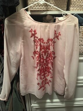 Ted Baker London Pale Pink Blouse with Red Floral Motif